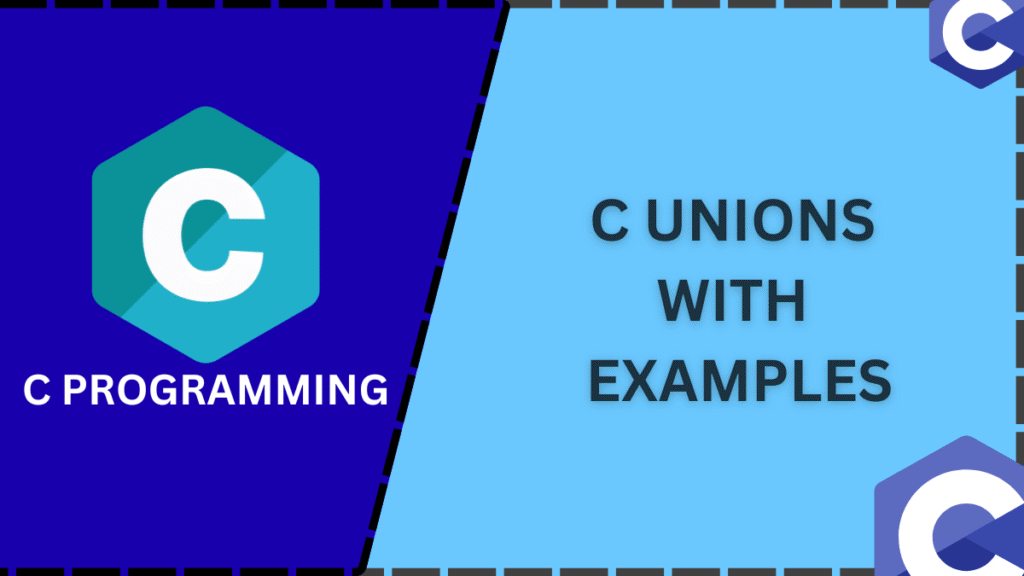 A C code snippet showing a 'union Data' containing an int, a float, and a char array, with a diagram showing all three members sharing the same memory address.