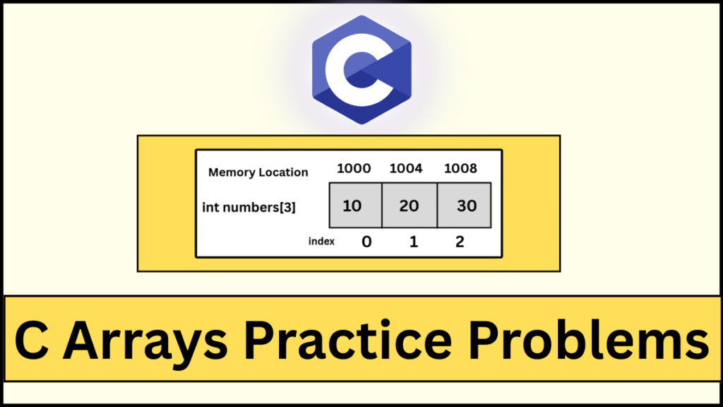 A visual representation of a C array showing elements at different index positions on a flat beige background.